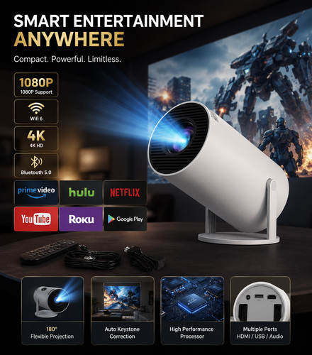 Portable led projector 180 - 4k,
